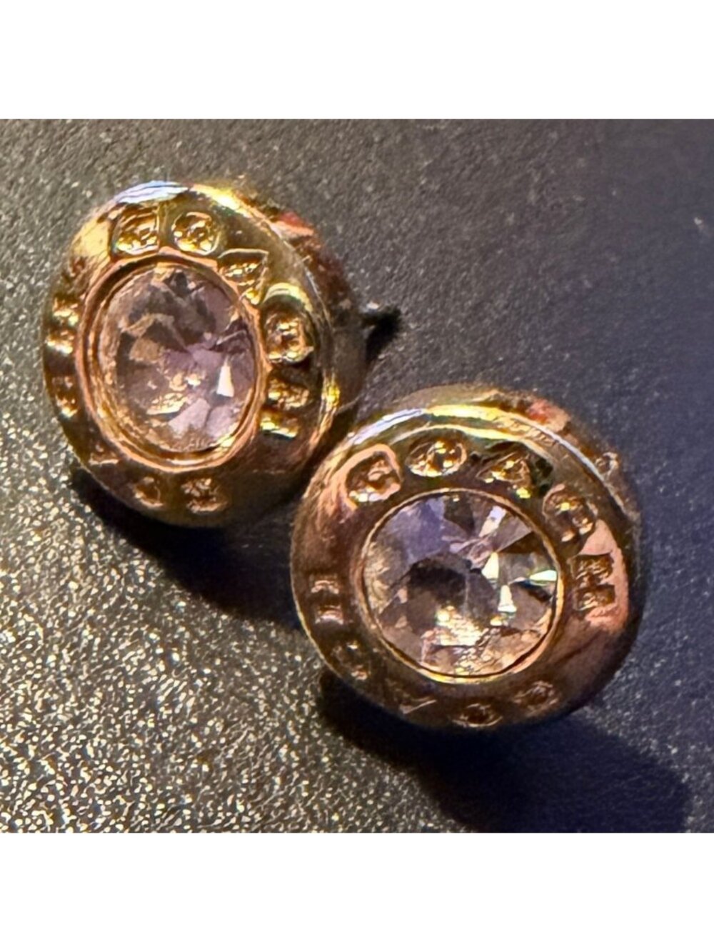 Coach Signature Open Circle Stud Earrings Light Purple Crystal Gold Tone